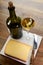 Wine and cheese pairing, local Comte cheese produced in the Franche-Comte region and special and characteristic yellow wine vin