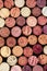 Wine corks Pattern. Various wooden wine corks  as a Background. Food and drink concept