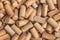 Wine corks Pattern. Various wooden wine corks  as a Background. Top view