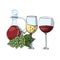 Wine cup and bottle with grapes fruits
