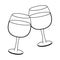 Wine cups toast cartoon in black and white