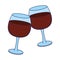 Wine cups toast cartoon blue lines