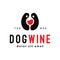 Wine dog logo design emblem beverage concept. Beer Emblem Puppy pet logo with glass Vector Label Stock Illustration