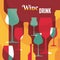 Wine Drink - Vector Background with Wine Bottles and Glasses