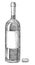 Wine glass bottle with clear label. Vintage hatching monochrome illustration.