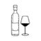 Wine glass and bottle line drawing illustration