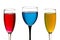 Wine glass and champagne glasses. Colorful liquid