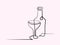 Wine and glass contour. Black outline vector.