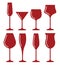 Wine glass cup icon set. Red wine symbol pour drink beverage silhouette, glass cup