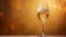 wine glass filled with sparkling champagne against a plain backdrop.