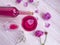 Wine glass flower rose transparent drink on wooden background romance