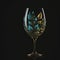 a wine glass with gold leaves on it, tender depiction of nature, glowing colors, leaf patterns