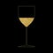 Wine glass gold outline. Festive drink, champagne, drink with bubbles. Glowing yellow liquid in glass. Vector