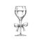 Wine glass hand drawing vintage with ribbon black and white line