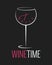 Wine glass logo. Wine time concept with clock on black background