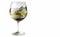 wine glass on a white background inside which is a beautiful landscape of mountains, a magnificent view. Copy space