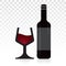 Wine glass with wine bottle vector flat icon for apps or website on a transparent background