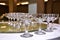 Wine glasses arranged and aligned in a restaurant table setting