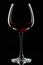 Wine glasses of different shapes and a bottle on a black background. A contour photo