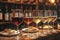 Wine glasses filled, diverse wines, wooden table, restaurant ambiance