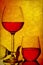 Wine glasses grunge background