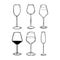 Wine glasses line drawing isolated on white background