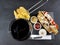 Wine glasses redwine food fastfood chips