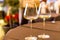 Wine glasses on restaurant table