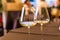 Wine glasses on restaurant table