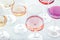 Wine glasses at a tasting. Rose, red, and white wine, drinks on a table