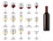 Wine glasses types, white and red wine drink cups