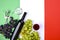 Wine, grape, glass of wine and flag of Italy close up. Country symbol backdrop. The concept of harvesting, august