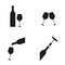 Wine icon set: wine bottle, glasses, corkscrew and cork. Vector illustration.