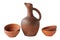 A wine jug and set of clay terracotta cups