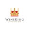 Wine king logo design vector illustration. wine bottle and glasses icon as crown concept design. beverage logo, bar, cafe