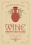 Wine label with clay pitcher and vine in retro