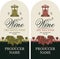 Wine labels with grape bunches and wine press