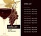 Wine list with wineglass, grapevine and price list