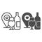 Wine Location pin with wineglass and bottle line and solid icon. Wine point logo with heart outline style pictogram on