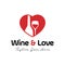 Wine love logo design template. consisting of a wine glass and bottle icon on heart icon concept. bar, cafe, restaurant symbol