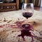 Wine mishap Red wine spills on carpet, creating a stain