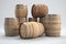 Wine oak barrels on a gray background. Generative ai