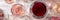 Wine panorama. Glasses of rose, red, and white wine, top shot