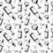 Wine pattern. Hand drawn sketch doodle black wine bottles, glasses and corkscrews on white background. Seamless vector