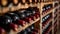 wine racks in a luxury cellar, closeup with selective focus