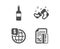 Wine, Santa boots and World money icons. Credit card sign. Merlot bottle, New year, Global markets. Vector