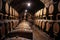 Wine Selection and Wine Tasting: wine tasting with a variety of wines, barrels in a wine cellar