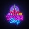 Wine Shop neon signboard Vector. Wine Bar neon sign, design template, modern trend design, night neon signboard, night