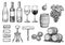 Wine stuff illustration, drawing, engraving, ink, line art, vector