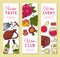 Wine taste club banner vector illustrations glass wine grape bottle. Tasting events menu. Vector alcohol drink